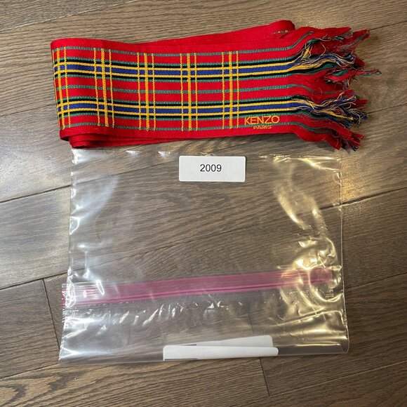 NWOT Kenzo Paris Red Scarf, Plaid Pattern, red Yellow, Blue, Green, Black NEW - Picture 5 of 6